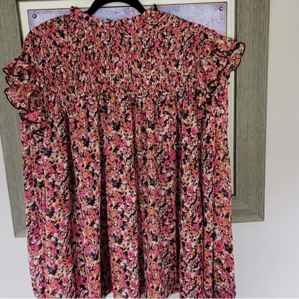 Floral Women's Top - Pink and Black